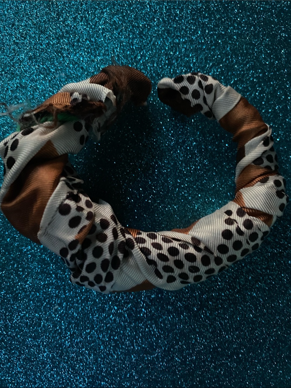 Polka Dot Brown & White Fabric Wrapped Bracelet